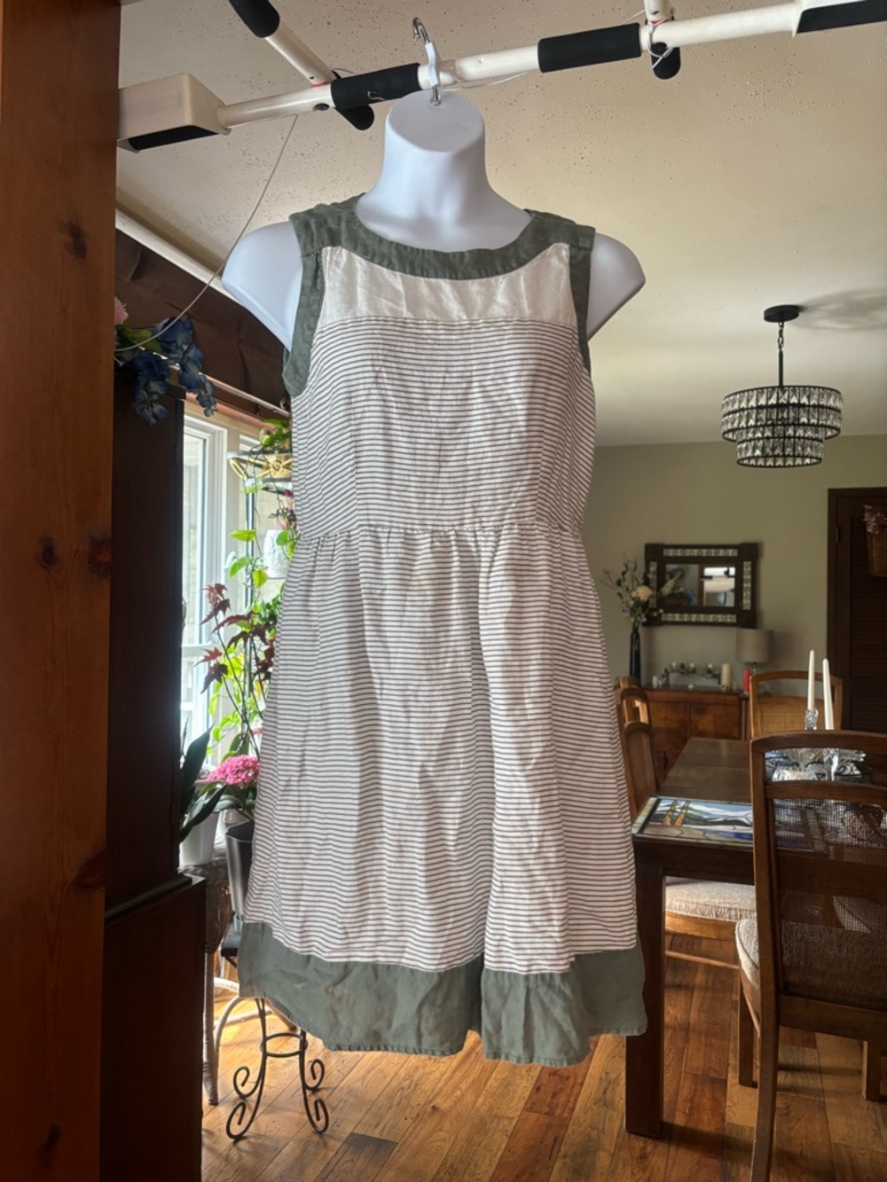 Malvin Germany Sleeveless Striped 100% Linen Sundress in Olive and Cream